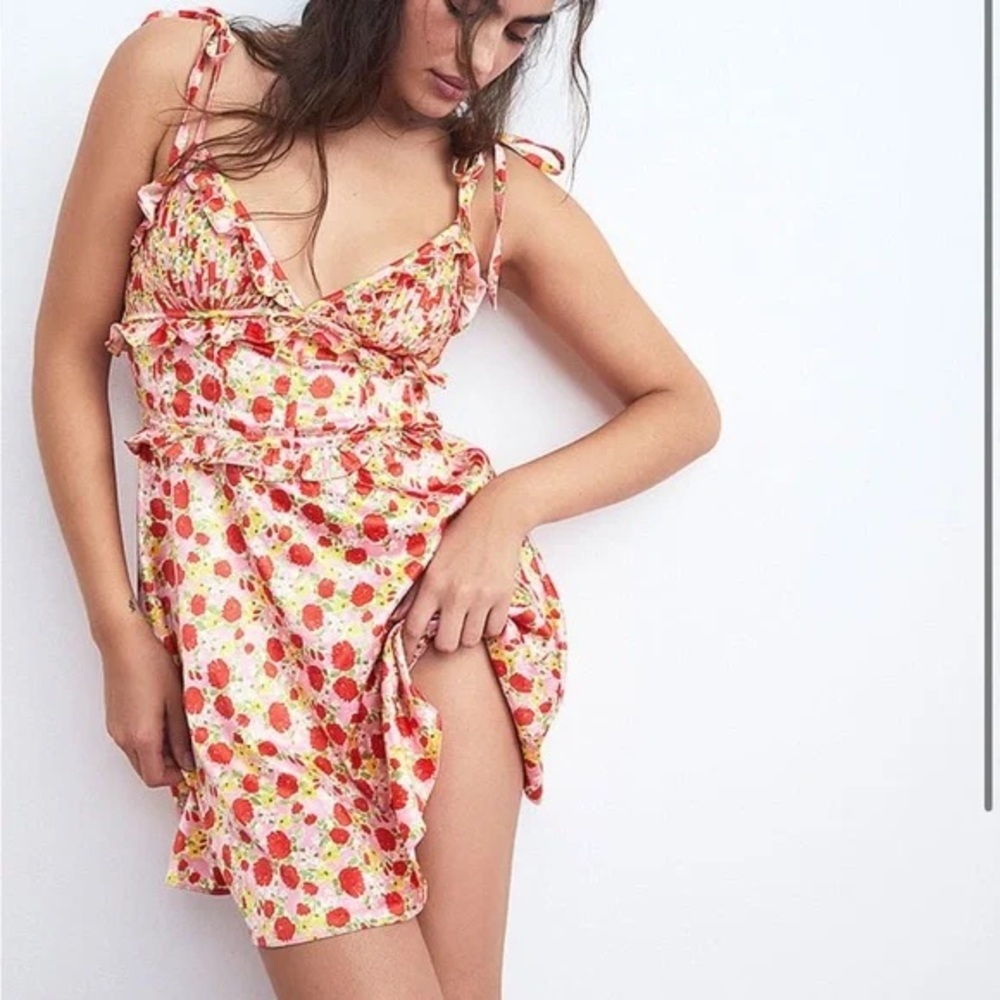 For Love & Lemons Painterly Satin Dress